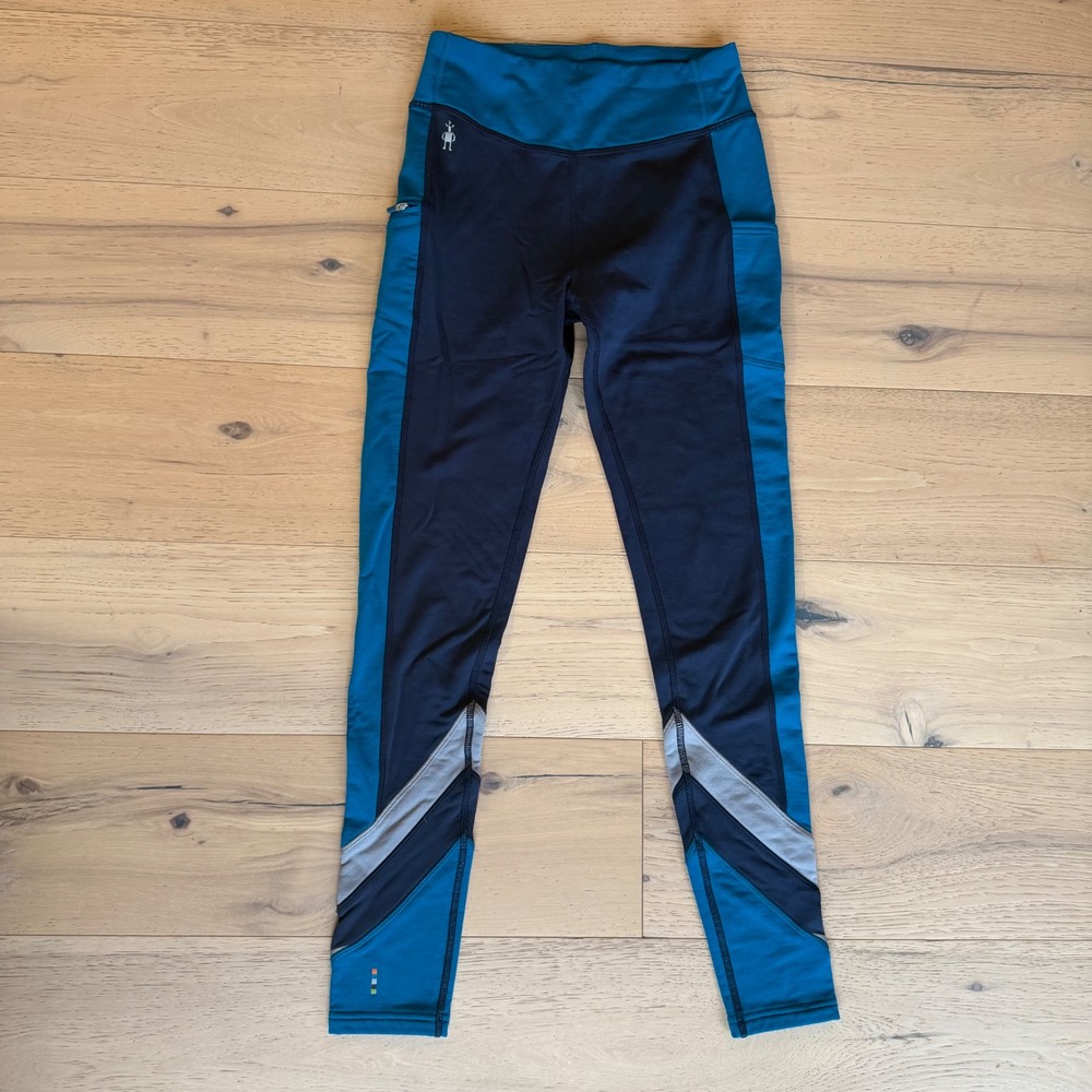 Smartwool Merino Sport Fleece Colorblock Leggings Navy Teal Womens S